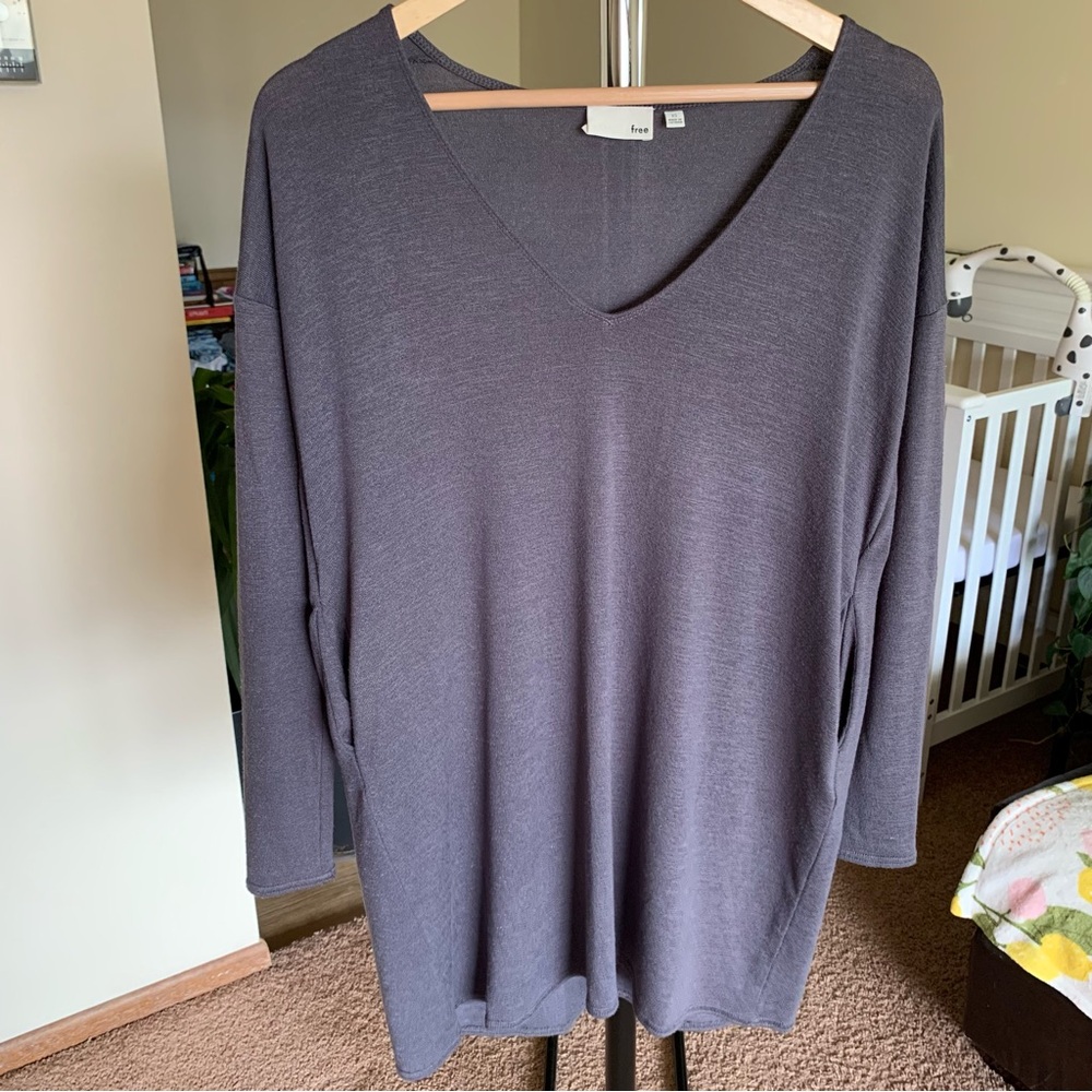 Aritzia Wilfred Scoop Neck Gray Long Sleeve Mini Dress XS